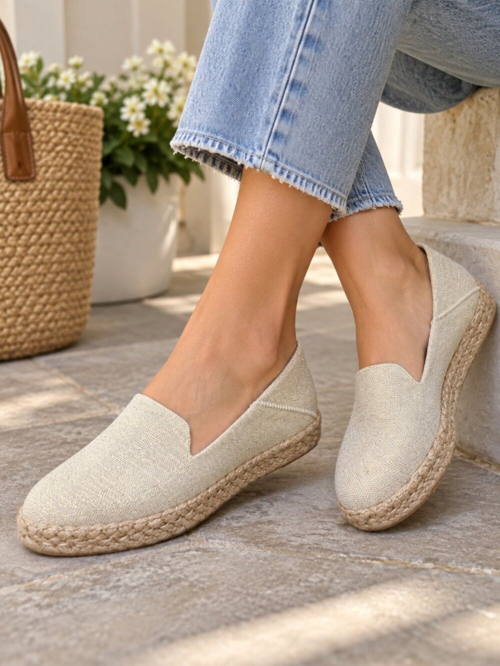 TOMS Alpargata Rope Espadrille Flats 9.5 Metallic Gold Woven Slip On